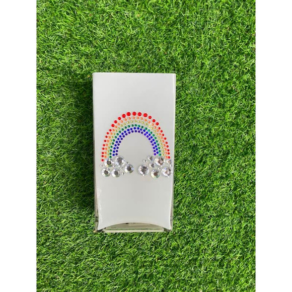OOAK Tall White Rainbow Rhinestone Vase - Colorful Bling Gem Planter - Picture 3 of 7
